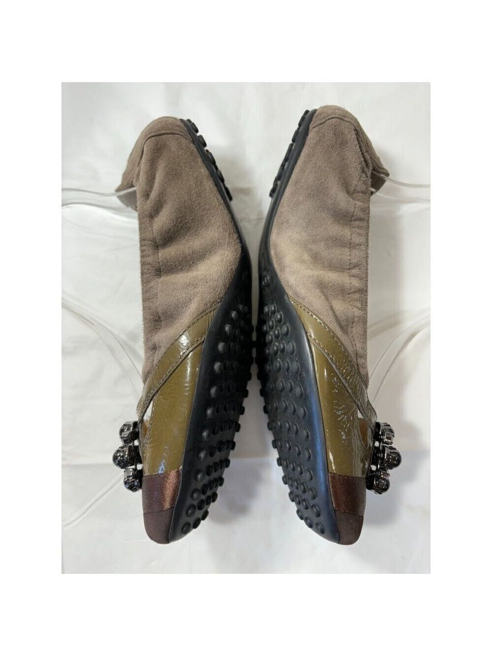 Tod’s Taupe Suede Rhinestone Front Ballet Flats Shoes Size 36 EU 6 US - Picture 7 of 12